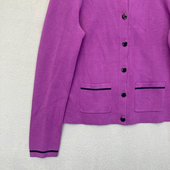 Talbots (2024) Tipped Crewneck Cardigan Sweater Womens Size Small S Purple - Picture 7 of 12